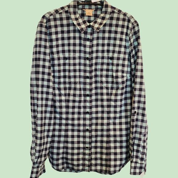 Duluth Trading Women's Gingham Check Long Sleeve Shirt Tabbed Sleeves M Cotton - Picture 1 of 8